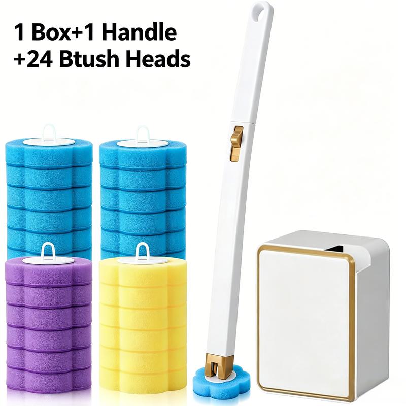 Disposable Toilet Brush Wand Cleaner Heads - 36 Pcs Auto-Flip Transparent/White Multifunctional Wall-Mount Space-Saver Scrubber, for Bathroom Toilet Bathtub Cleaning Supplies (Handles & Box Excluded)