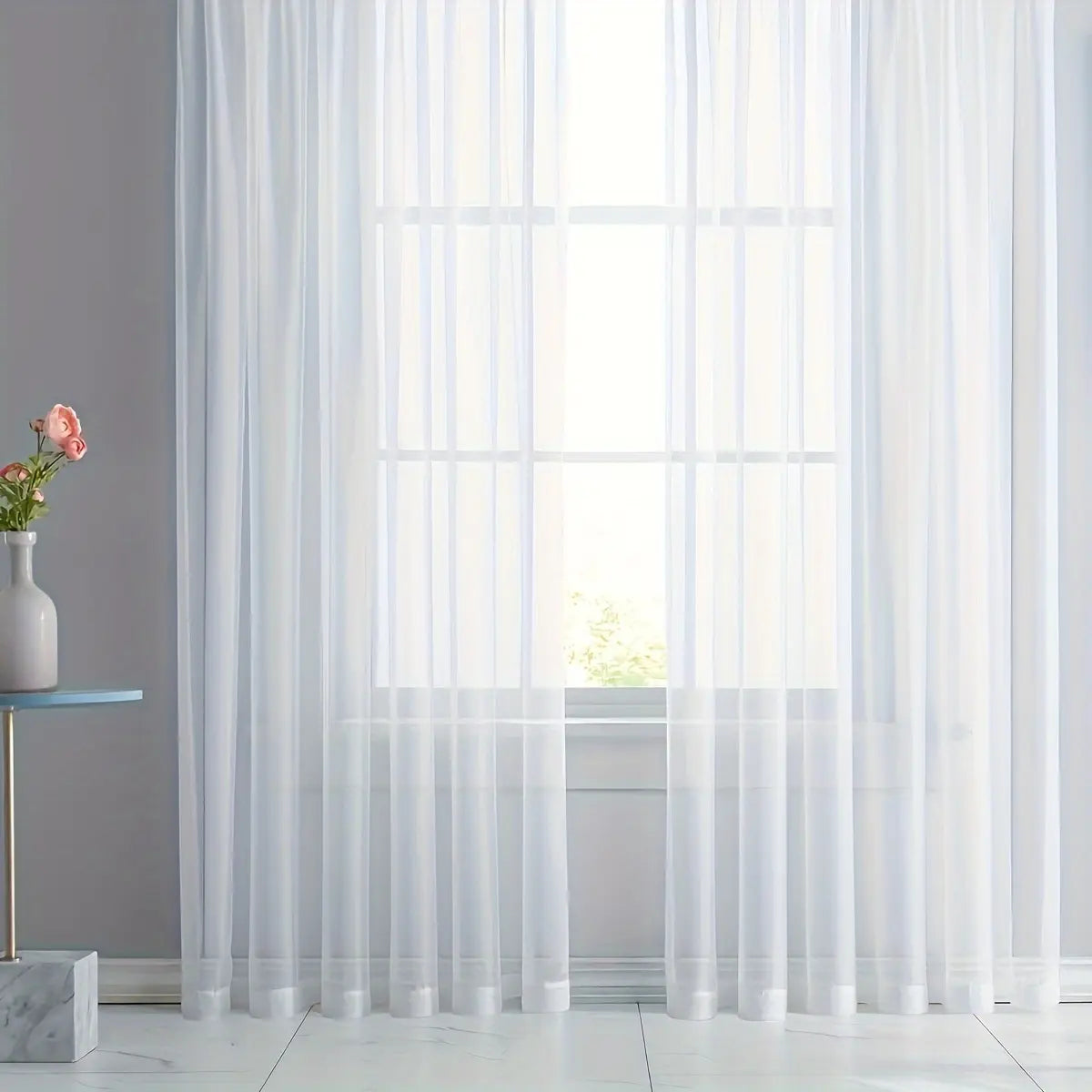 2pcs Solid Sheer Curtain, 2pcs Solid Rod Pocket Top Draperies For Living Room & Bedroom, Window Treatment For Bedroom Living Room Decor
