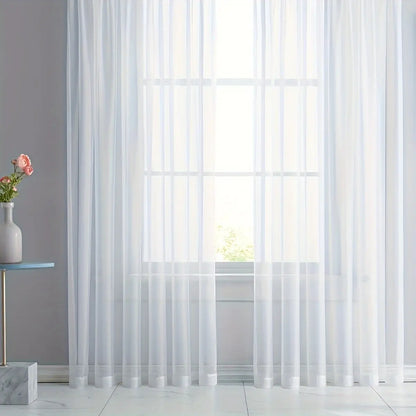 2pcs Solid Sheer Curtain, 2pcs Solid Rod Pocket Top Draperies For Living Room & Bedroom, Window Treatment For Bedroom Living Room Decor