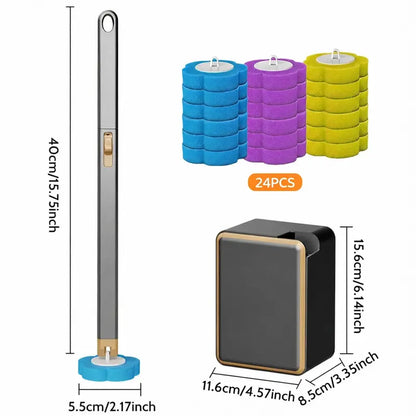 Disposable Toilet Scrubber Wand - Plastic Bathroom Cleaning Tool, Disposable Toilet Cleaning System with Flower-Shaped Sponge Heads, Built-In Solution, Long Handle for Hard-To-Reach Areas & Deep Clean