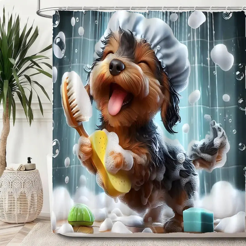 [Back to School] Animal Print Decorative Shower Curtain - Puppy Design, Industrial Bathroom Partition, Gift for Home Decor, Fits Straight-Curved Rods