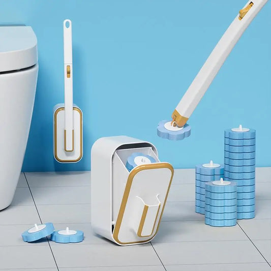 Wall-Mounted Toilet Wand Kit - Eco-Friendly Plastic Disposable Cleaning System with Sponge, 36 Replaceable Heads, Easy Swap, Plunger, Grey, Lavender & Ocean Scents, Adhesive Tape Install, Space-Saving Upgraded Toilet Brush Set for Modern Bathrooms
