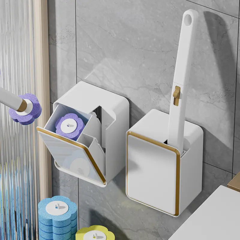 Disposable Toilet Brush Wand Cleaner Heads - 36 Pcs Auto-Flip Transparent/White Multifunctional Wall-Mount Space-Saver Scrubber, for Bathroom Toilet Bathtub Cleaning Supplies (Handles & Box Excluded)