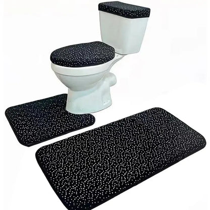 Black 4-Piece Soft Thick Velvet Memory Foam Bathroom Toilet Mat Set - Includes Toilet Seat Cover, Decorative Tank Cover, Bathroom Rug (Home Supply), Quantity Per Pack": "Four Pieces