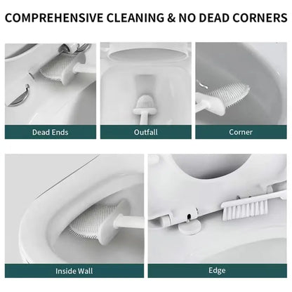 1set 2 Toilet Brushes & 1 Holder, Wall Mounted Toilet Brush And Holder Set For Bathroom, Flexible Toilet Bowl Brush Head With Silicone Bristles, Bathroom Accessories Soft Bristle