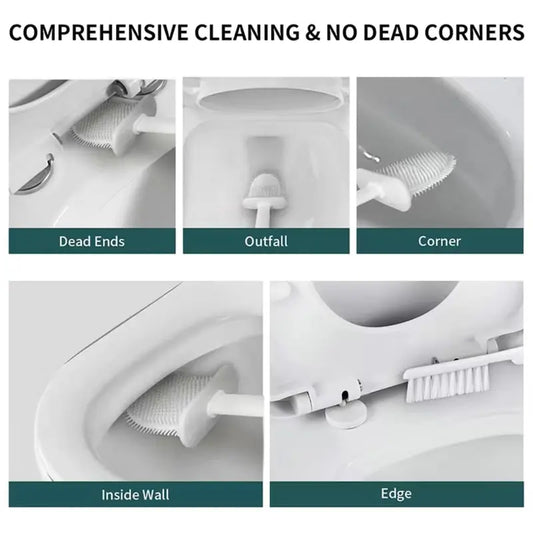 1set 2 Toilet Brushes & 1 Holder, Wall Mounted Toilet Brush And Holder Set For Bathroom, Flexible Toilet Bowl Brush Head With Silicone Bristles, Bathroom Accessories Soft Bristle