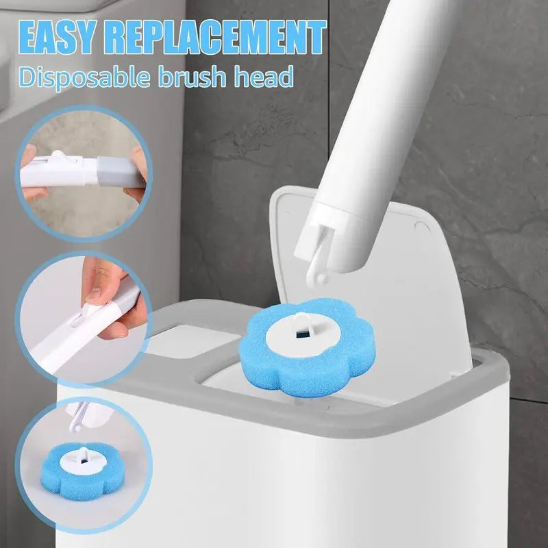 Compact Disposable Plastic Toilet Brush Gift Set - 24 Disposable Heads, Wall-Mount Holder, Handle, Wall-Mounted Caddy for Tidiness, Germ-Contact Reduction for Car Interior & Household Use