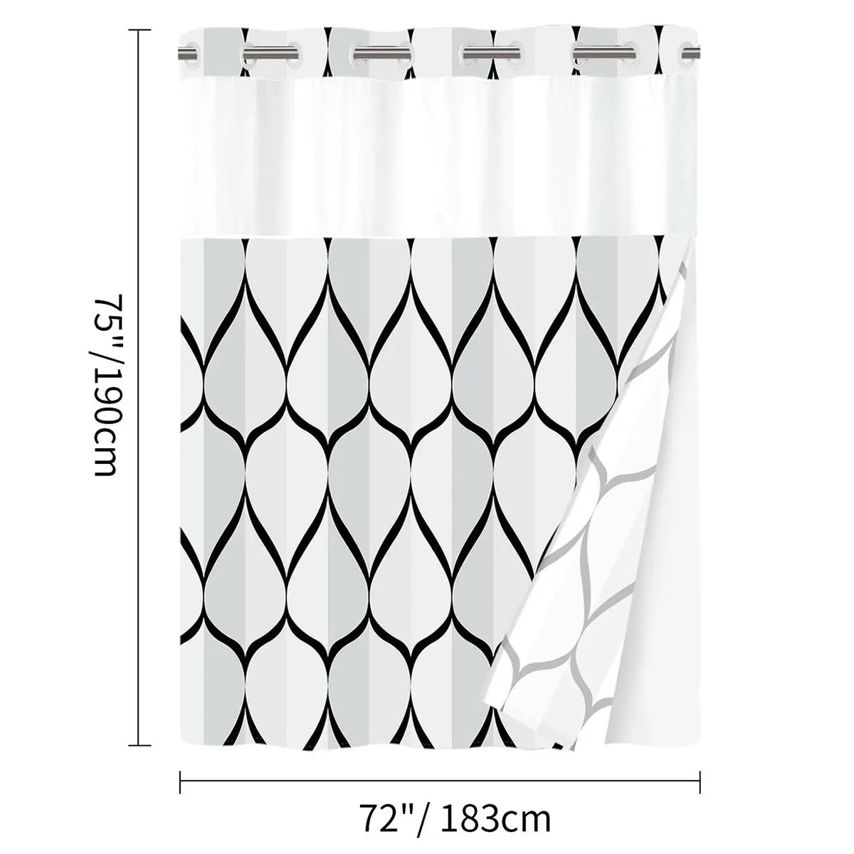 Double-Layer Waterproof Printed Machine Washable Shower Curtain, 1-Count Modern Geometric Bathroom Curtain with Removable Inner Lining, Shower Curtain Liner, Bathroom Decor Supplies, Home Goods, Bathroom Curtains Shower