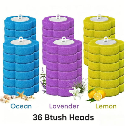 Disposable Toilet Brush Wand Cleaner Heads - 36 Pcs Auto-Flip Transparent/White Multifunctional Wall-Mount Space-Saver Scrubber, for Bathroom Toilet Bathtub Cleaning Supplies (Handles & Box Excluded)