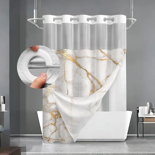 Marble Pattern Decorative Shower Curtain, Waterproof with 12 Hooks, Bathroom Decoration Accessories for Home, Hotel, Salon, Dormitory, Bathroom Accessory, Shower Essentials