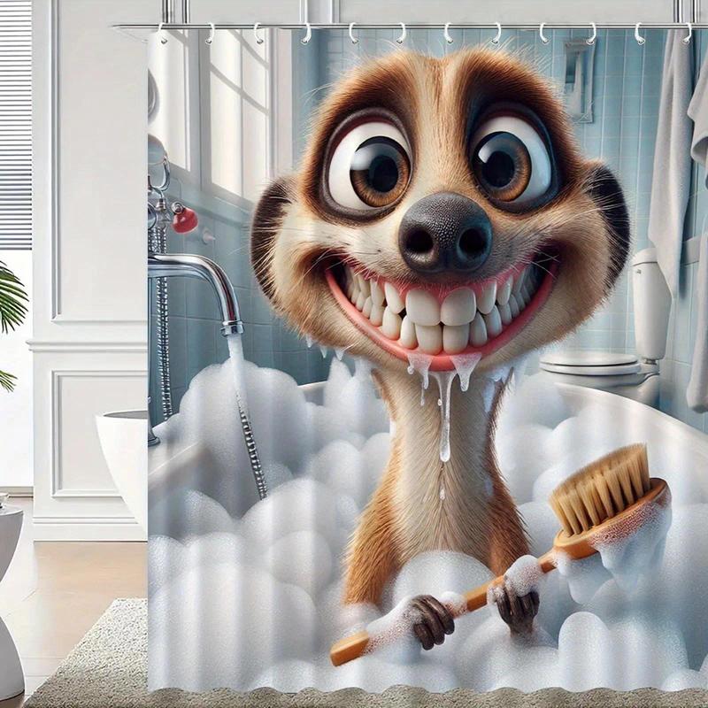 [Summervibes] Whimsical Donkey Shower Curtain with Hooks - Machine Washable Polyester Contemporary Modern Bathroom Decor Gift, Playful Partition, Artistic Animal Design, Durable Fabric for Home, Shower Curtains, Plastic