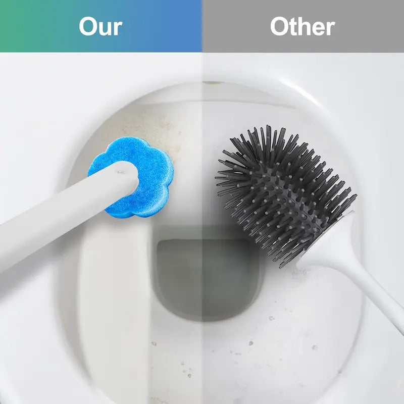 Disposable Toilet Bowl Cleaning Kit with 18/36 Plastic Cleaner Refills, Long-Handle Rotatable Sponge Scrub Brush, Wall-Mount Storage Caddy, Fragrance-Free Low-Foaming Cleaners for Toilet, Sink, Bath Tub Accessories, Cleaning Supplies, Toilet Bowl Cleaners