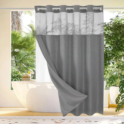 Waffle Pattern No-Hook Shower Curtain,1 Count Double Layer Waterproof Bathroom Curtain with Snap in Liner ,Size Adaptability Washable Bathroom Accessories, for Hotel Salon Room,Home Dector,Household Items Installation