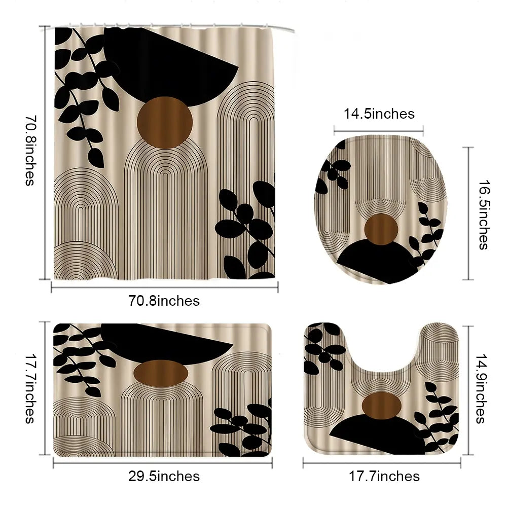 Creative Geometric Bathroom Set, Includes Shower Curtain, Bath Mat, Toilet Seat Cover, Elegant Home Decor, Perfect Gift, Shower Curtain Sets, Bathroom Accessory, Bathroom Decor And Accessories