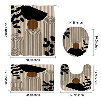 Creative Geometric Bathroom Set, Includes Shower Curtain, Bath Mat, Toilet Seat Cover, Elegant Home Decor, Perfect Gift, Shower Curtain Sets, Bathroom Accessory, Bathroom Decor And Accessories