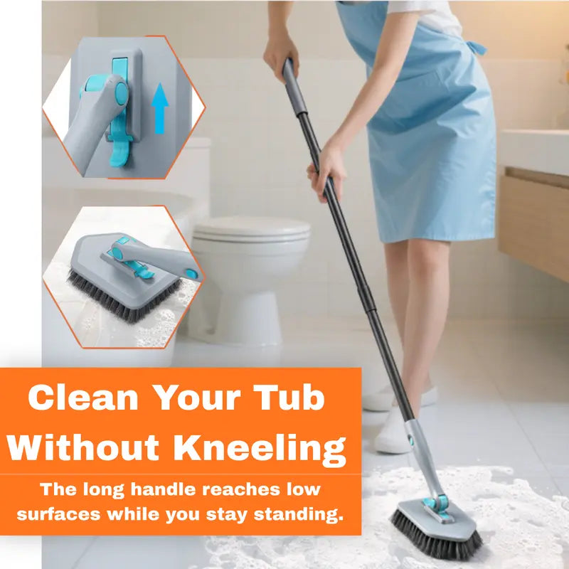 56-in Detachable EVA+Metal Pole Multifunctional Shower Scrubber Brush Set for Bathroom Owners, Removable Washable Adjustable Toilet Pad, Less Bending/Kneel, Cleans Bathtub Tile Grout Wall Floor, Wipes Glass Mirror Door Kitchen Surfaces