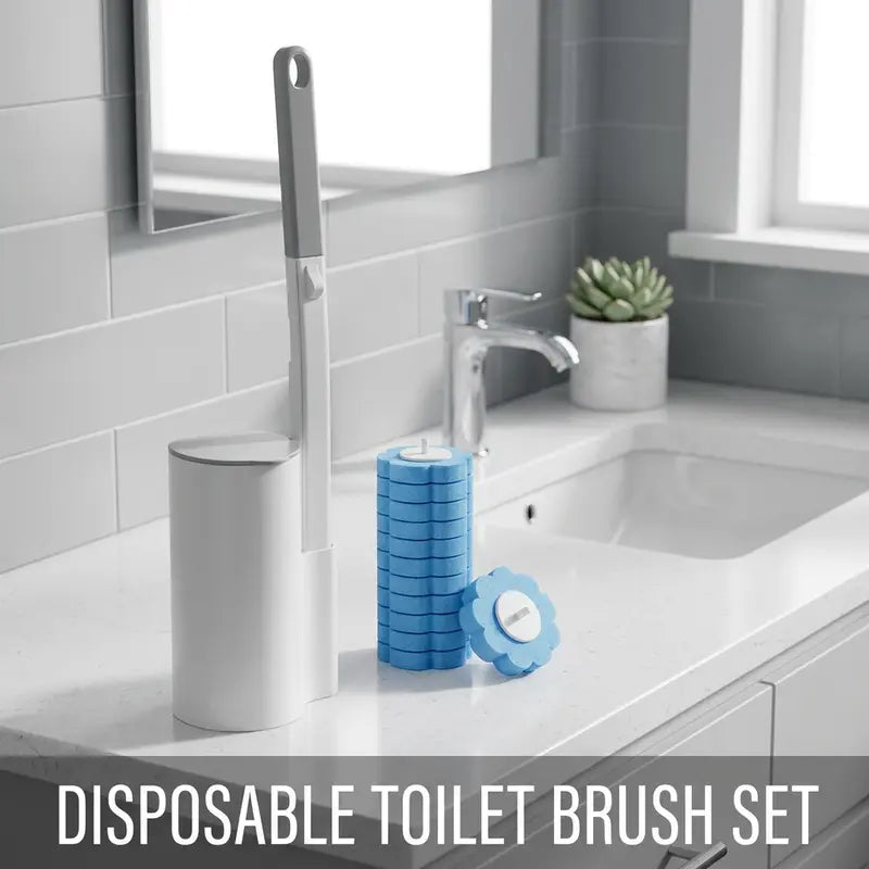 All-in-1 Plastic Toilet Brush & Plunger Set for Apartment Users, No-Drill Wall-Mount Space-Saving Bowl Cleaner with 6 Refill Heads, 360° Dead Corner Deep Cleaning Bathroom Tool