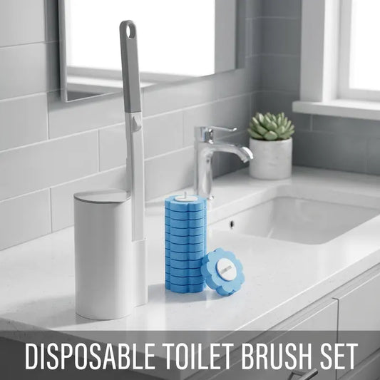 All-in-1 Plastic Toilet Brush & Plunger Set for Apartment Users, No-Drill Wall-Mount Space-Saving Bowl Cleaner with 6 Refill Heads, 360° Dead Corner Deep Cleaning Bathroom Tool