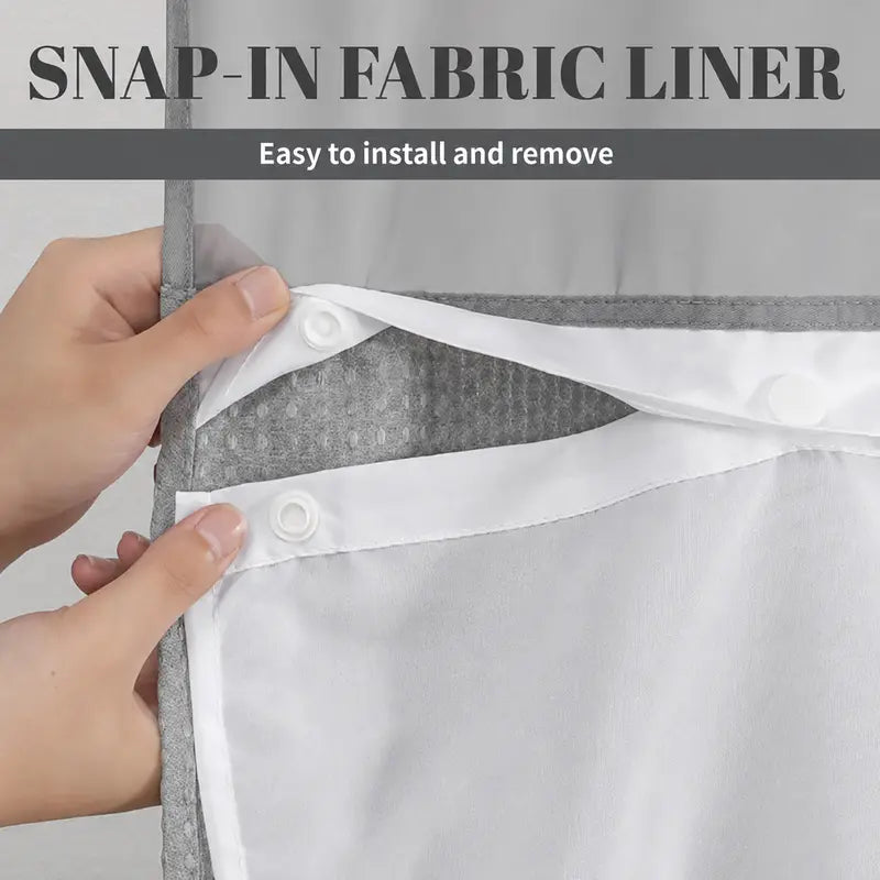 Double Layer Waffle-Pattern Shower Curtain - No Hook Snap-in Liner, Fabric Waterproof Inner & Washable White Outer Cloth, Modern Bathroom Accessory for Home/Hotel/Salon/Dorm, 72x75 Inch