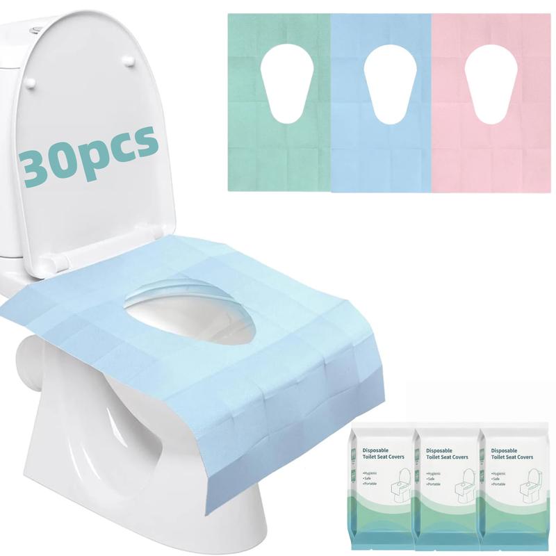 Disposable Toilet Seat Protector (30 Pcs, 24x25 in) - PE Material, Elongated, All Seasons, Hygienic Barrier, Waterproof, Foldable, Portable, Adhesive Tabs, Non-Slip, 1-Step Use, Soft Thick Layer, for Public Toilets, Potty Training