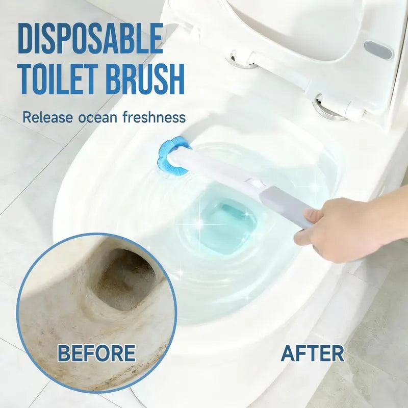 Disposable Toilet Wand & Holder Set - 15.7" Long ABS Plastic Extended Handle with Ocean Fresh Scent Cleaner Refills, Home Bathroom Deep Cleaning Supplies for Toilet Bowl, Bathtub