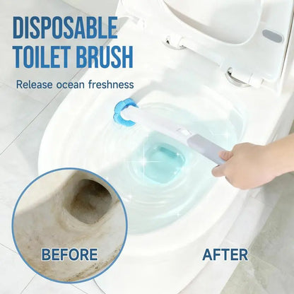 Disposable Toilet Wand & Holder Set - 15.7" Long ABS Plastic Extended Handle with Ocean Fresh Scent Cleaner Refills, Home Bathroom Deep Cleaning Supplies for Toilet Bowl, Bathtub