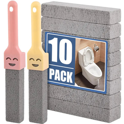 Grey Pumice Stone Scouring Stick Brush Set - 10 Toilet Brush Refills, 2 Universal Handles, Chemical-Free Rust & Limescale Remover, Anti-Fouling Stain Removal Tool for Home, Bathroom, Kitchen, Fast Effective Safe Cleaning