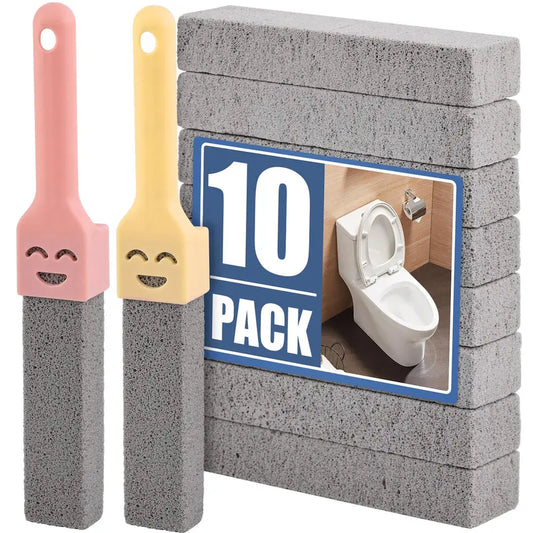Grey Pumice Stone Scouring Stick Brush Set - 10 Toilet Brush Refills, 2 Universal Handles, Chemical-Free Rust & Limescale Remover, Anti-Fouling Stain Removal Tool for Home, Bathroom, Kitchen, Fast Effective Safe Cleaning