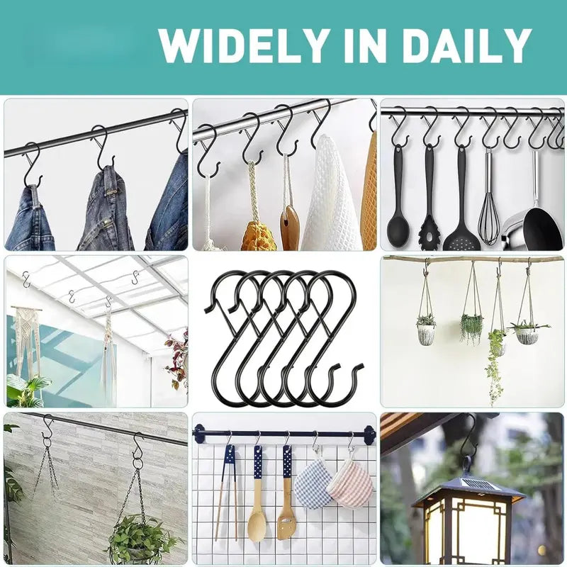 20 Pcs Heavy-Duty Steel S Hooks, 3.5-in Painted Steel Hooks with Adjustable Locking Clip, Fits 0.5-in Rods, Multi-Purpose for Hanging Plants, Closet Items, Kitchen Utensils