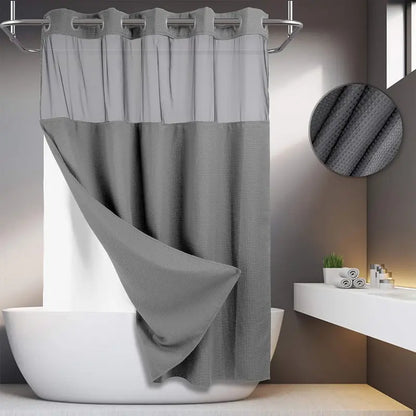 No Hook Washable Waffle Weave Shower Curtain with Snap in Liner -Waterproof Double Layer Shower Curtain With WashableInner Liner,  72 x75 Inch Showercurtain