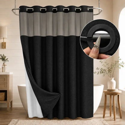 Double Layer Waffle-Pattern Shower Curtain - No Hook Snap-in Liner,  Waterproof Inner & Washable White Outer Cloth,  Bathroom Accessory for Home/Hotel/Dorm, 72x75 Inch