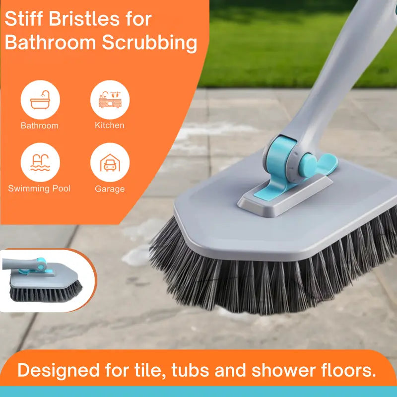 56-in Detachable EVA+Metal Pole Multifunctional Shower Scrubber Brush Set for Bathroom Owners, Removable Washable Adjustable Toilet Pad, Less Bending/Kneel, Cleans Bathtub Tile Grout Wall Floor, Wipes Glass Mirror Door Kitchen Surfaces