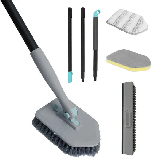 56-in Detachable EVA+Metal Pole Multifunctional Shower Scrubber Brush Set for Bathroom Owners, Removable Washable Adjustable Toilet Pad, Less Bending/Kneel, Cleans Bathtub Tile Grout Wall Floor, Wipes Glass Mirror Door Kitchen Surfaces