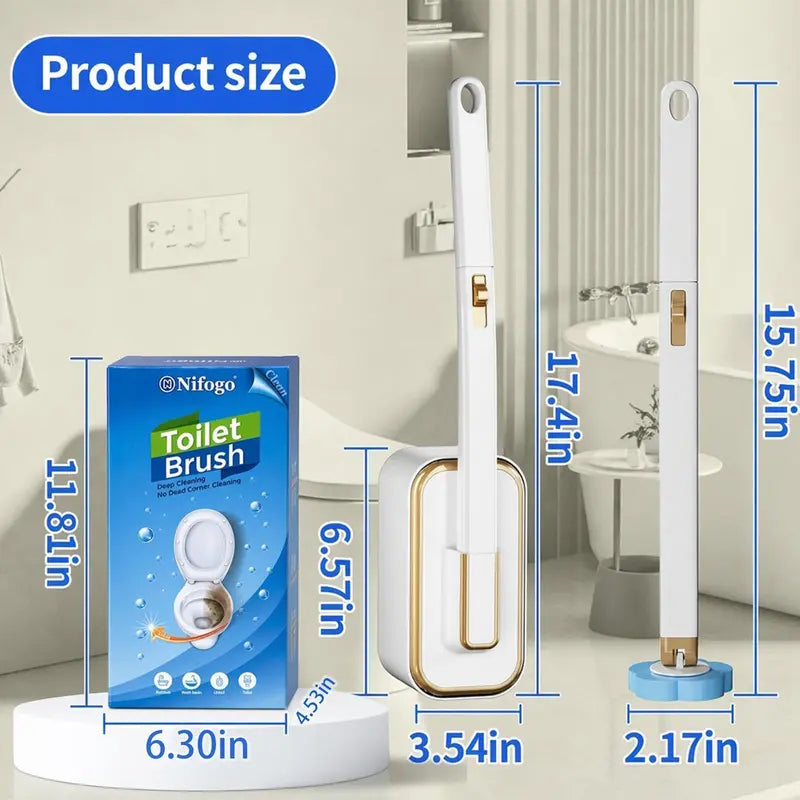 Nifogo Disposable Toilet Scrubber Brush Set, Includes 24 Refills, Triple-Layer Sponge Cleaner Wand, Fragrance Neutralizer, Plastic Wall-Mount Holder, Multi-Surface Tool for Daily Bathrooms Toilet Bowl Cleaning