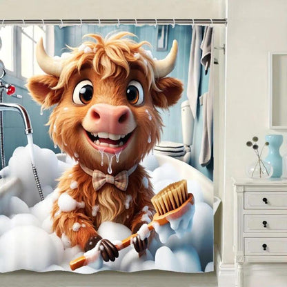 [Summervibes] Whimsical Donkey Shower Curtain with Hooks - Machine Washable Polyester Contemporary Modern Bathroom Decor Gift, Playful Partition, Artistic Animal Design, Durable Fabric for Home, Shower Curtains, Plastic