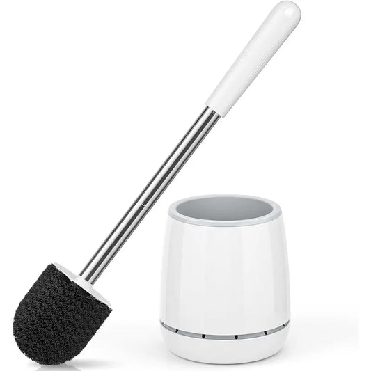 Toilet Brush & Holder, Stainless Steel Handle, Space Saving for Storage, Deep Cleaning, Drip-Proof, Easy to Assemble, Nylon Bristles, White & Grey