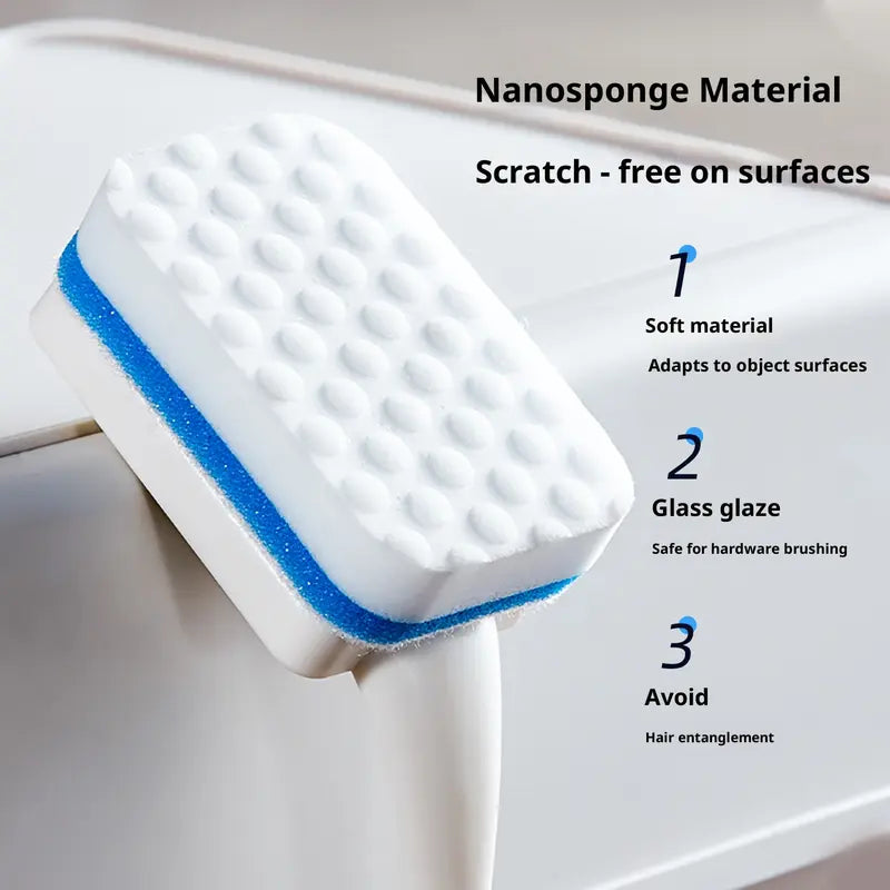 Long Handle Magic Eraser Foam Sponges & Scouring Pads - 10 Sponge Heads, 1 Gray Handle, Quick-Clean Scrub for Bathroom (Home Care Supplies)