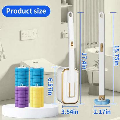 Disposable Toilet Scrubber Wand - Plastic Bathroom Cleaning Tool, Disposable Toilet Cleaning System with Flower-Shaped Sponge Heads, Built-In Solution, Long Handle for Hard-To-Reach Areas & Deep Clean