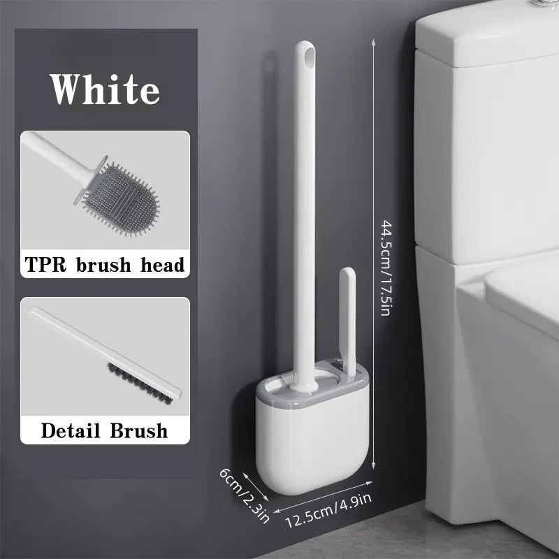 1 Set wall-mounted brush and bracket kit, Household Bathroom Silicone Toilet Brush And Holder Long-handled Cleaning Brush Multi-functional Toilet Brush No Drilling Needed Toilet Cleaning System Toilet Bowl Brush