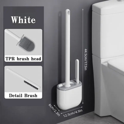 1 Set wall-mounted brush and bracket kit, Household Bathroom Silicone Toilet Brush And Holder Long-handled Cleaning Brush Multi-functional Toilet Brush No Drilling Needed Toilet Cleaning System Toilet Bowl Brush