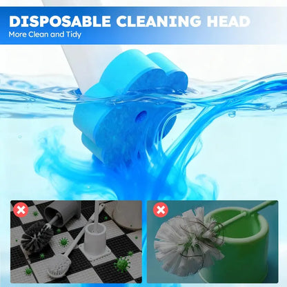 Disposable Toilet Scrubber Wand - Plastic Bathroom Cleaning Tool, Disposable Toilet Cleaning System with Flower-Shaped Sponge Heads, Built-In Solution, Long Handle for Hard-To-Reach Areas & Deep Clean