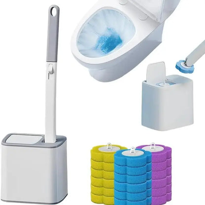 Plastic Body Toilet Cleaning Brush with Stand, Handle & 30 Disposable Replacement Heads, Anti-Fouling No-Scratch Hygienic Bathroom Tool, Easy-to-Clean Single-Use Stick