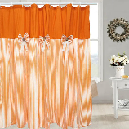 Rustic Farmhouse Shower Curtain - Striped Bottom, Bow Detail, Pattern Design for Cozy Bathroom Decor, Farmhouse Shower Curtains