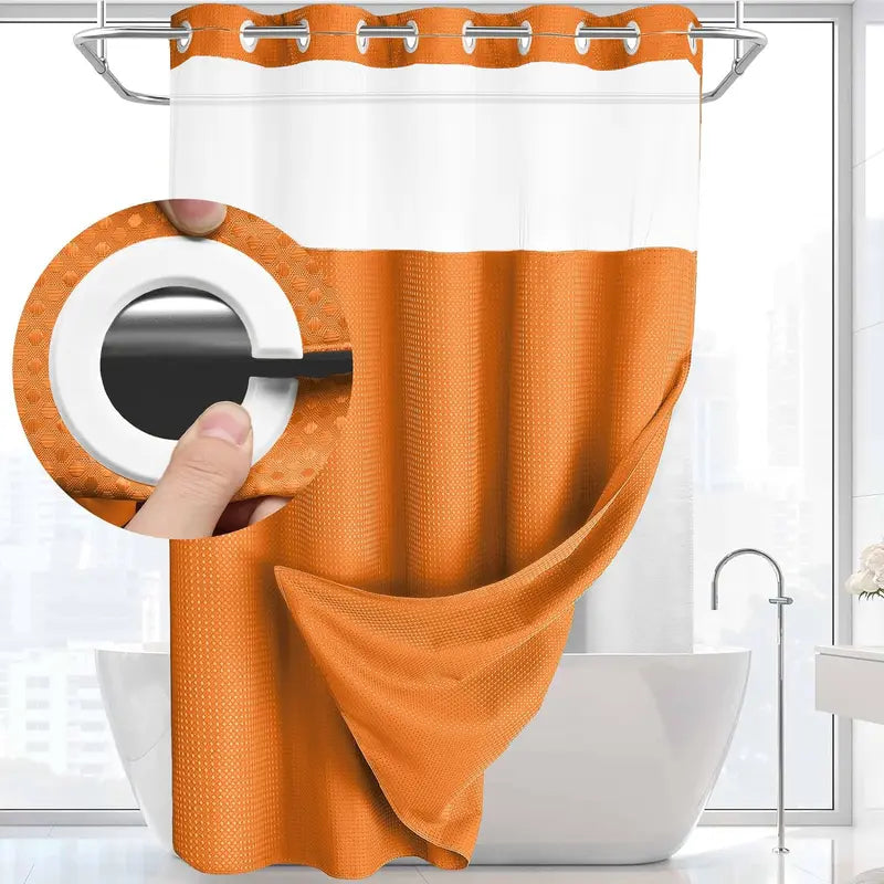 No Hook Washable Waffle Weave Shower Curtain with Snap in Liner -Waterproof Double Layer Shower Curtain With WashableInner Liner,  72 x75 Inch Showercurtain