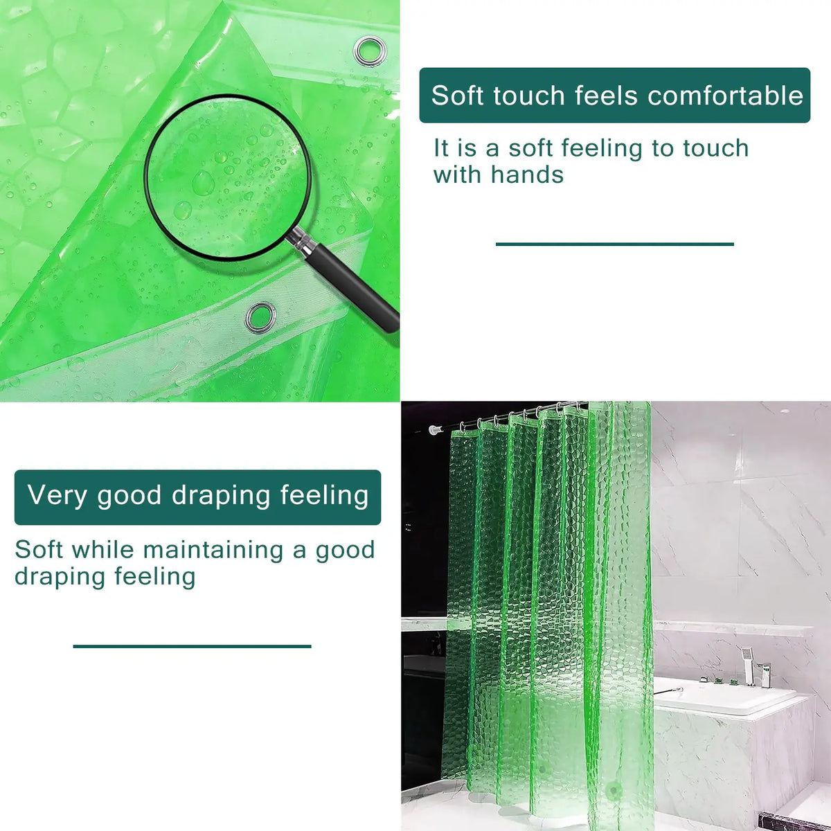 Water Cube Bath Liner, 3D EVA Lightweight Bath Liner Sleeve, Simple Home Decor Bath Curtain, Door Curtain, Partition Curtain, Metal Grommet, Bottom Counterweight, with 12 Plastic Hooks. 71*71 Inches, Lightweight Rain Curtain, Shower Curtain And Liner