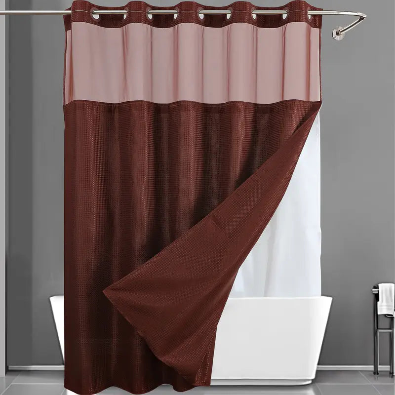 No Hook Washable Waffle Weave Shower Curtain with Snap in Liner -Waterproof Double Layer Shower Curtain With WashableInner Liner,  72 x75 Inch Showercurtain