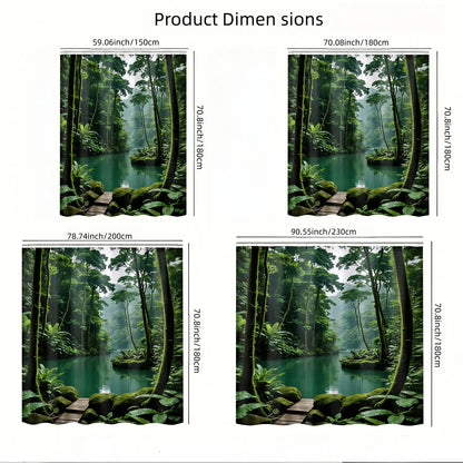 1pcs Lush Tropical Rainforest River Decorative Shower Curtain, Green Jungle Tree and Calm Lake Nature Bath Curtain for Bathroom Decor, Serene Wilderness Botanical Bathroom Curtain for Home, Perfect for Earth Day, Summer & Nature Inspired Bathroom Refresh