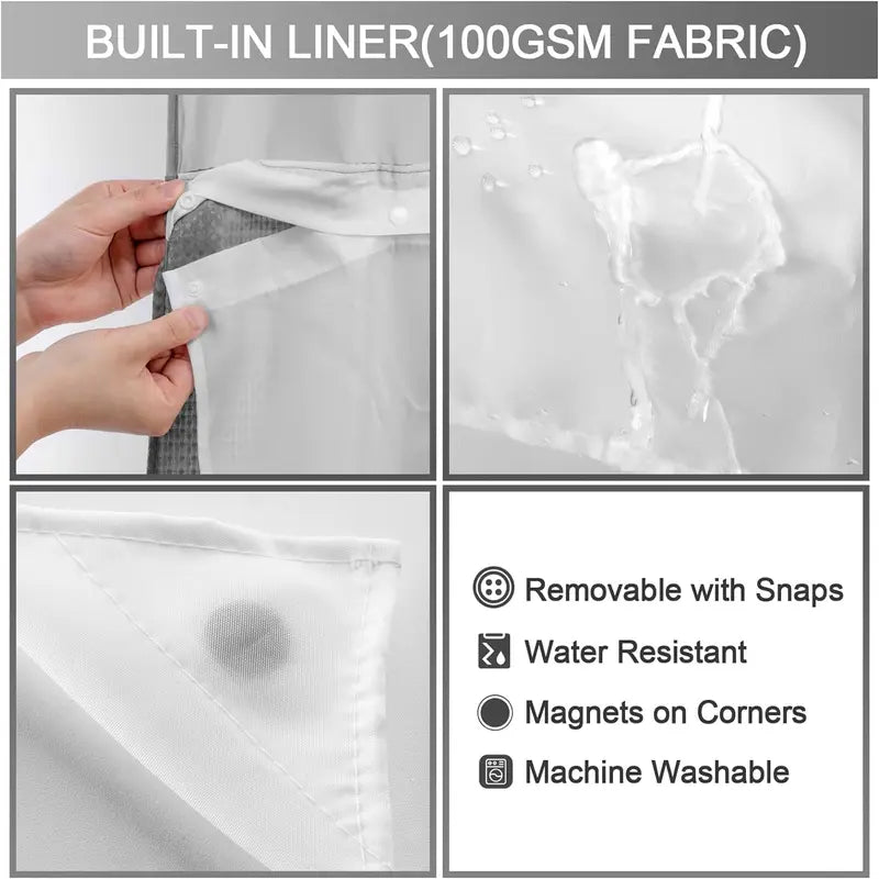No Hook Washable Waffle Weave Shower Curtain with Snap in Liner -Waterproof Double Layer Shower Curtain With WashableInner Liner,  72 x75 Inch Showercurtain