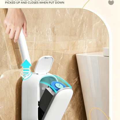 Wall-Mounted Toilet Bowl Brush Kit - New Upgrade Disposable Self-Cleaning Pads, Wand, Plastic Box, Compact Space-Saving Bathroom Organiser, Multifunctional 3-Layer Deep Clean, Removable & Washable, Adhesive Tape, No Pre-Rinse/Mess/Odors