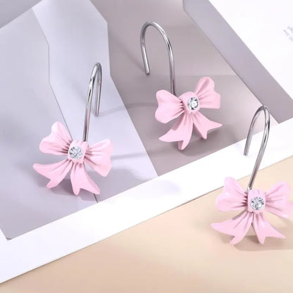 12PCS Premium Resin Blush Pink Bow Knot Shower Curtain Hooks - Metal Alloy Material, Eyelet Fit, Standard Rod Diameter, Bathroom Accessories for Baby Room Nursery